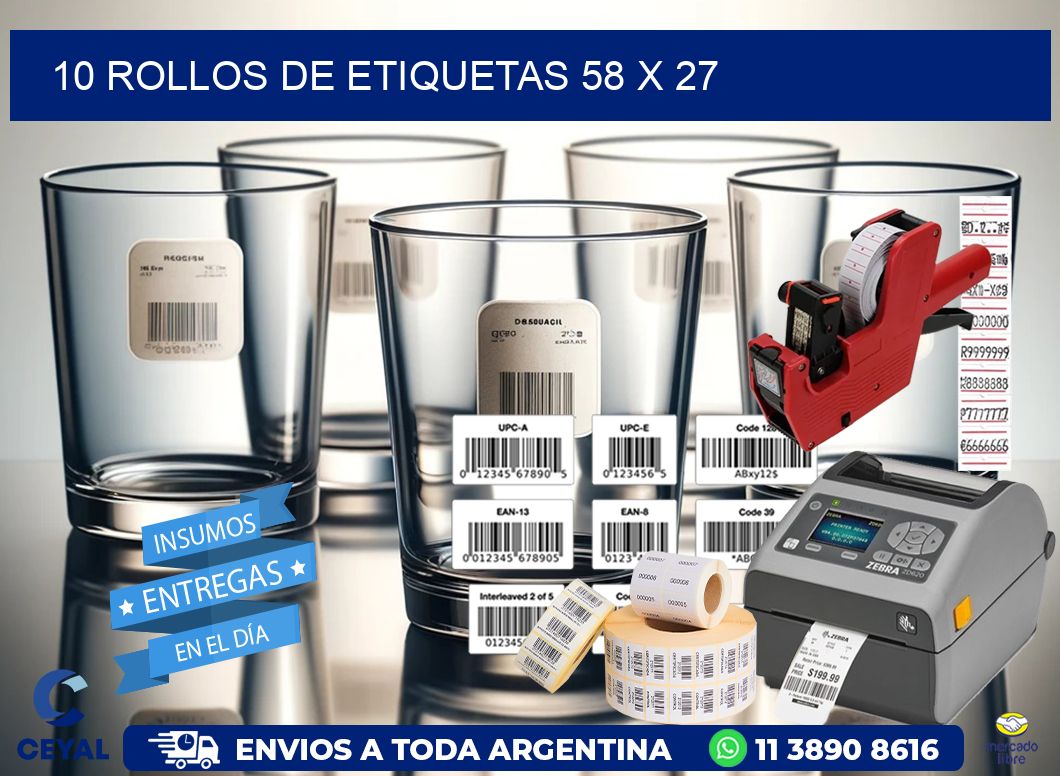 10 ROLLOS DE ETIQUETAS 58 x 27