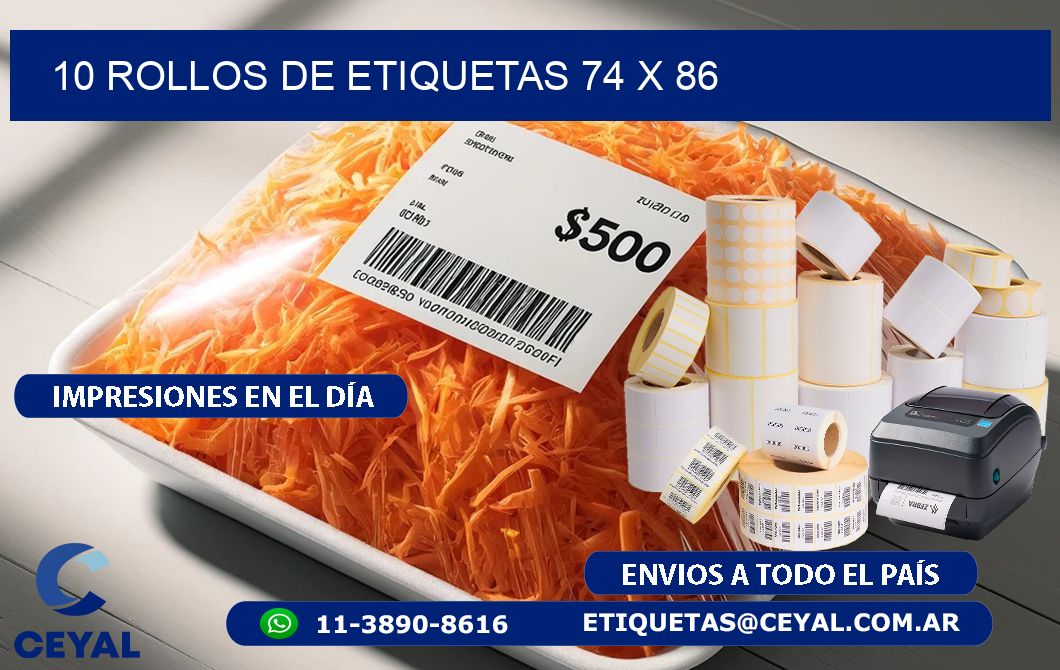 10 ROLLOS DE ETIQUETAS 74 x 86