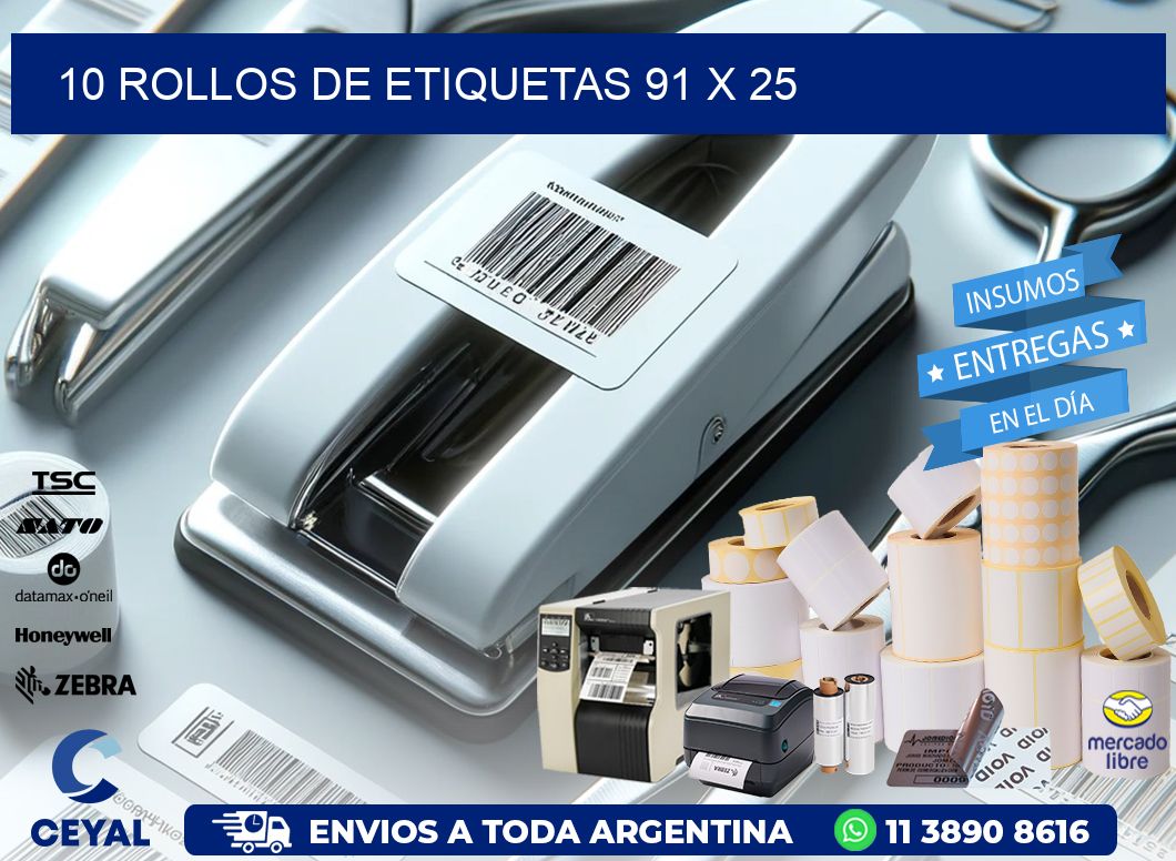 10 ROLLOS DE ETIQUETAS 91 x 25