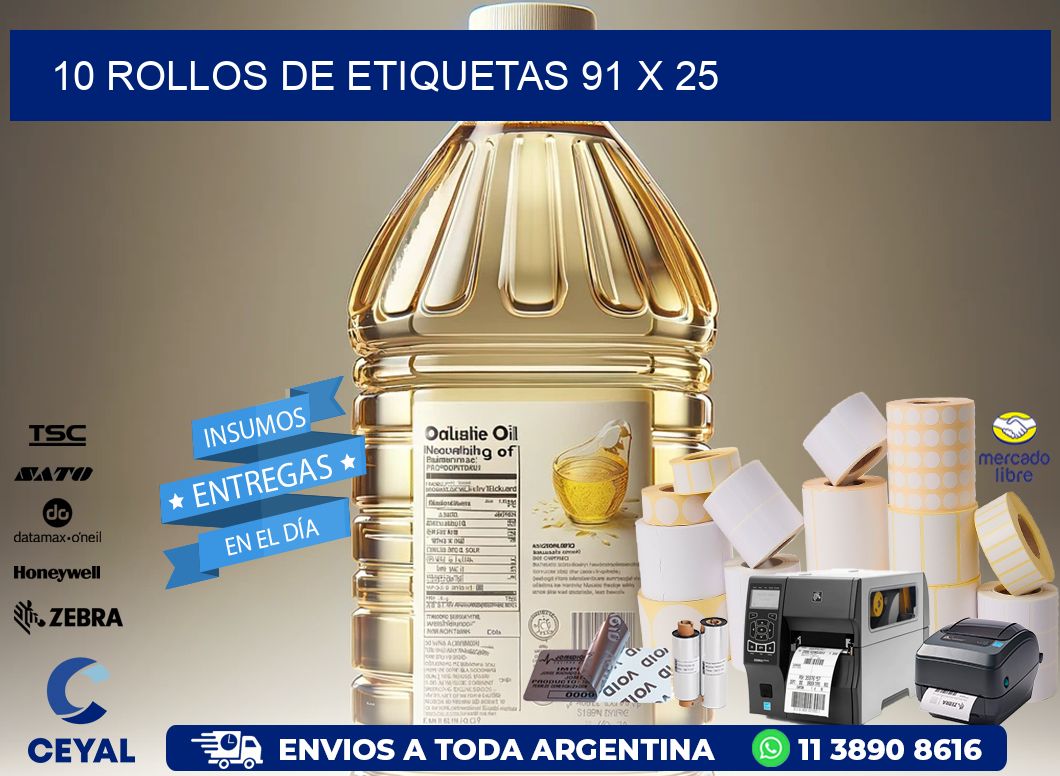10 ROLLOS DE ETIQUETAS 91 x 25