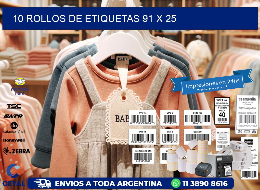 10 ROLLOS DE ETIQUETAS 91 x 25