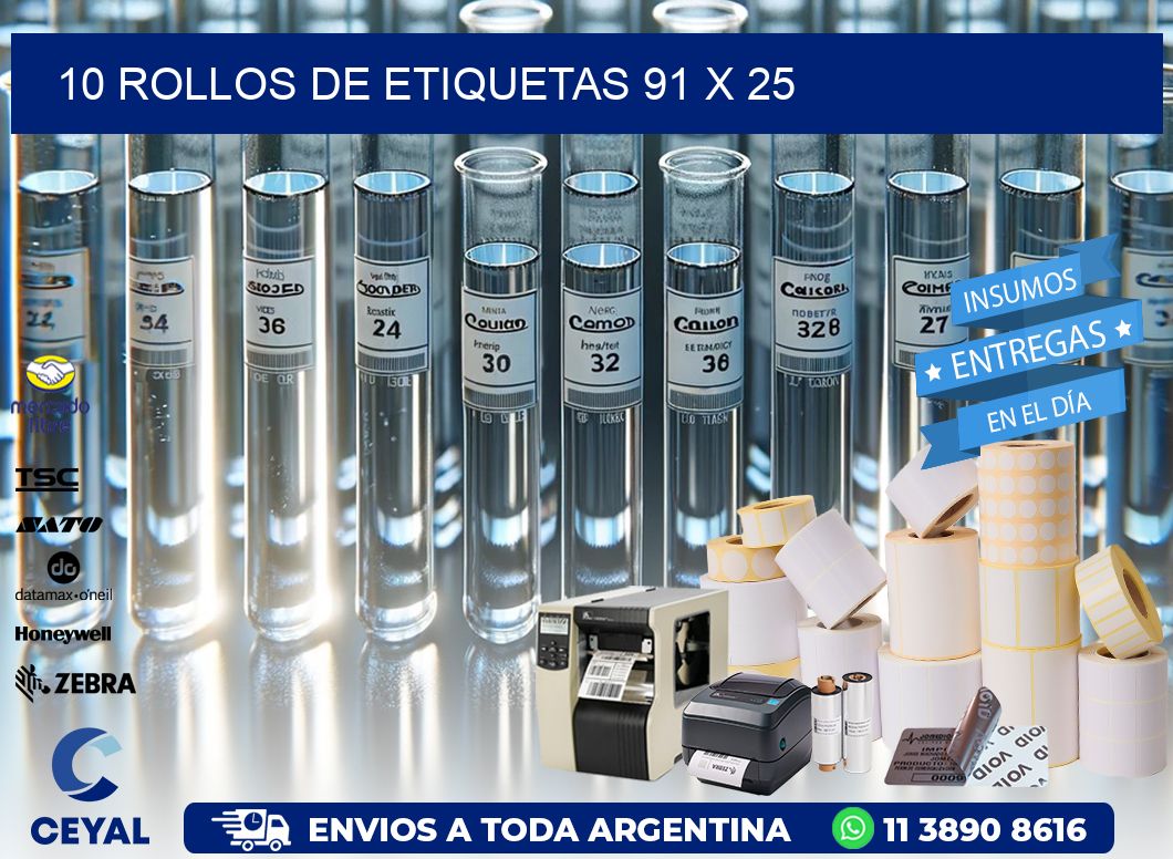 10 ROLLOS DE ETIQUETAS 91 x 25