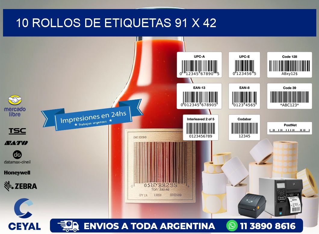 10 ROLLOS DE ETIQUETAS 91 x 42