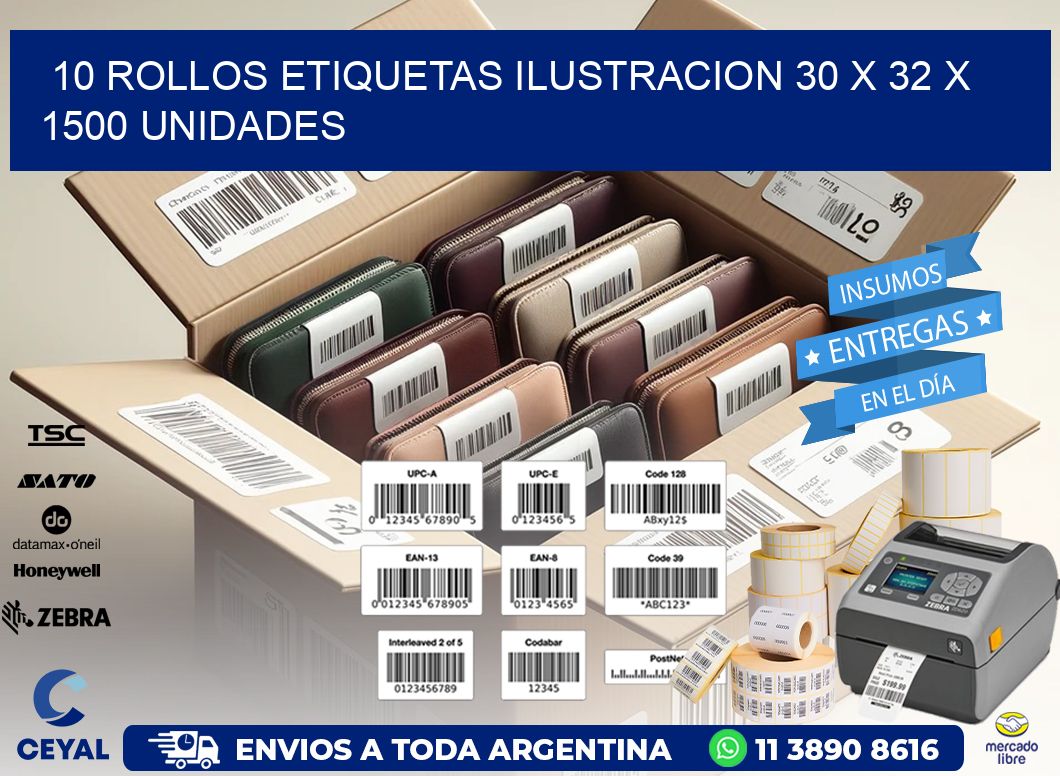 10 ROLLOS ETIQUETAS ILUSTRACION 30 x 32 X 1500 UNIDADES