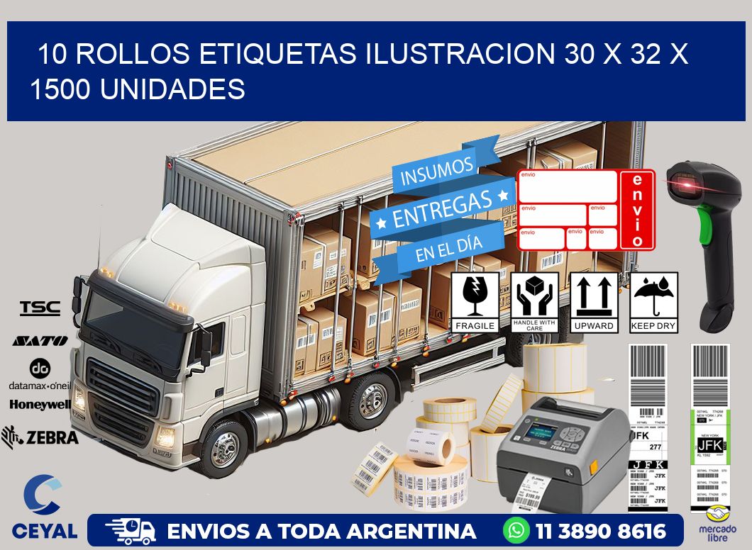 10 ROLLOS ETIQUETAS ILUSTRACION 30 x 32 X 1500 UNIDADES