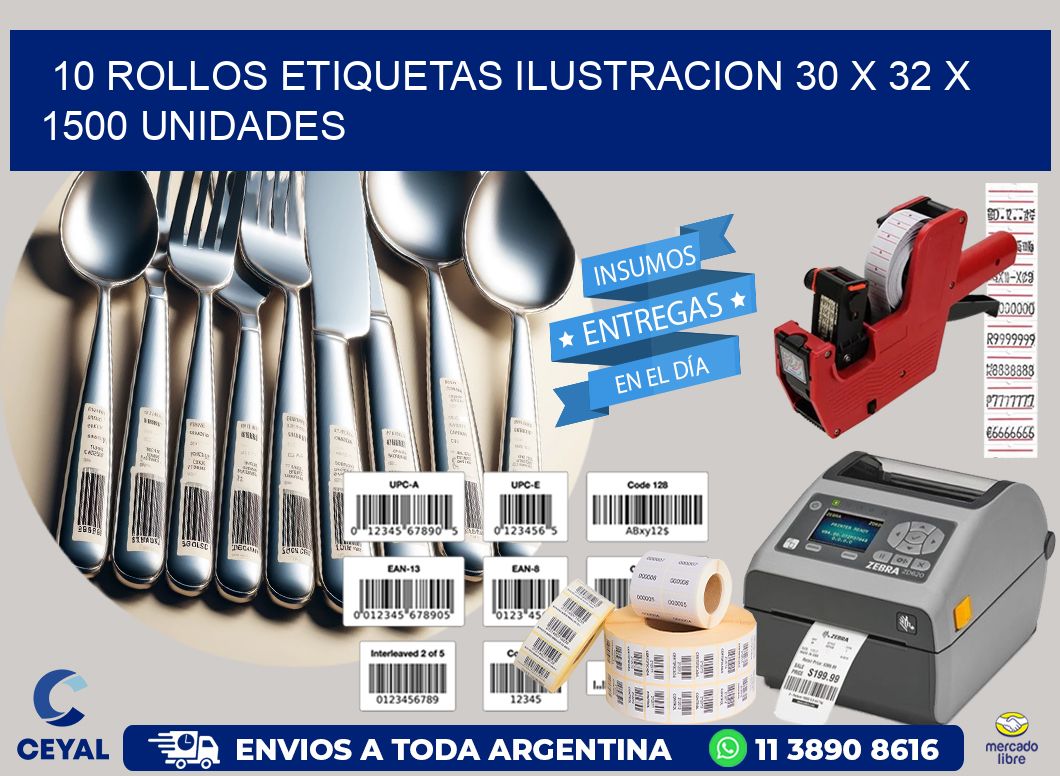 10 ROLLOS ETIQUETAS ILUSTRACION 30 x 32 X 1500 UNIDADES