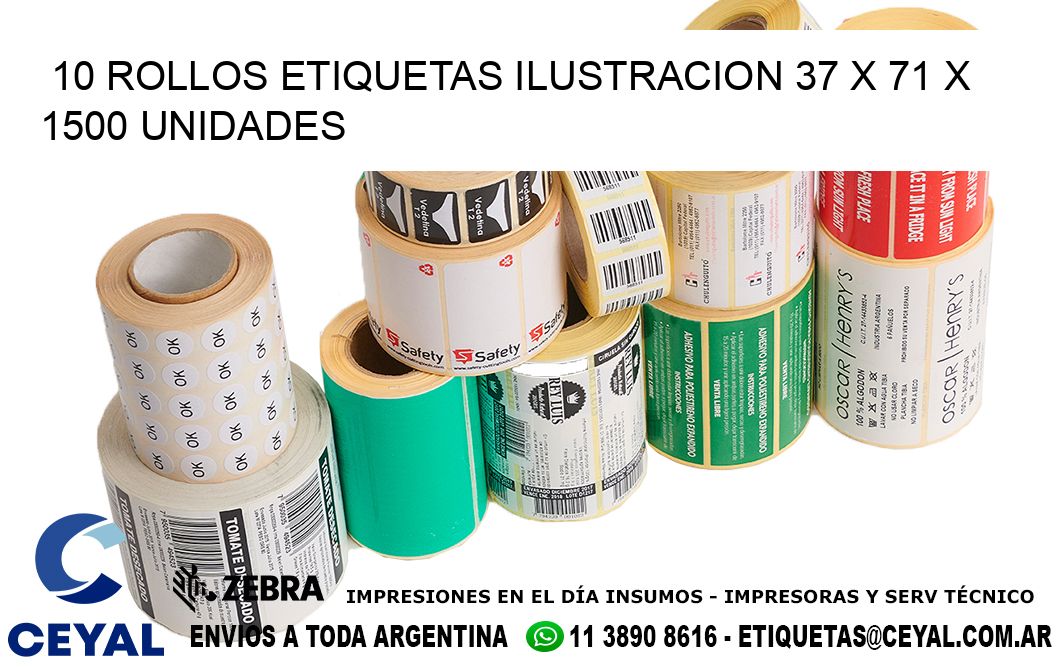 10 ROLLOS ETIQUETAS ILUSTRACION 37 x 71 X 1500 UNIDADES