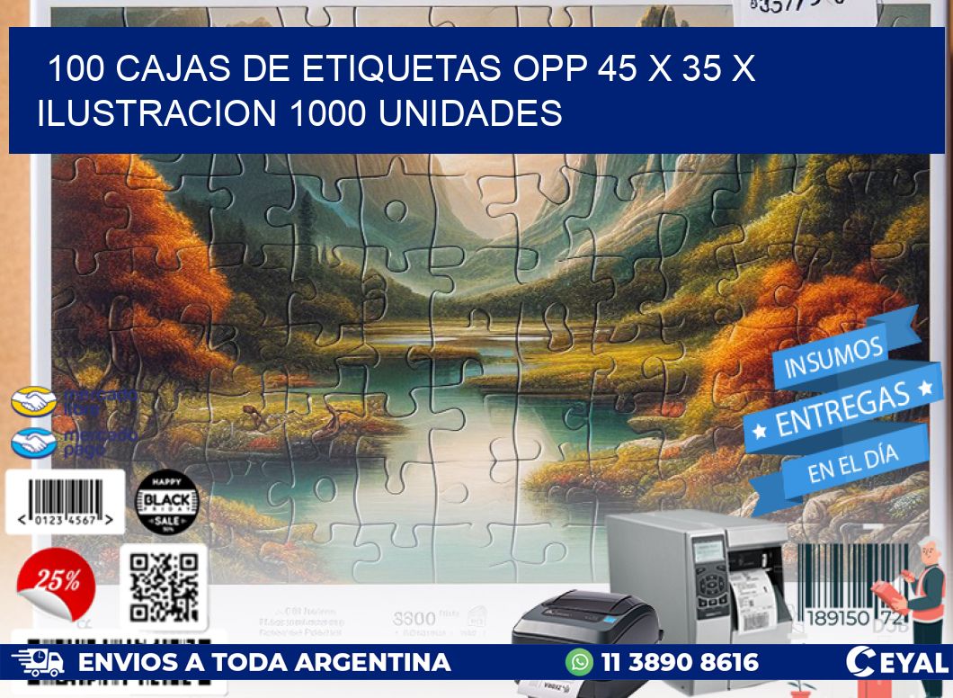 100 CAJAS DE ETIQUETAS OPP 45 x 35 X ILUSTRACION 1000 UNIDADES