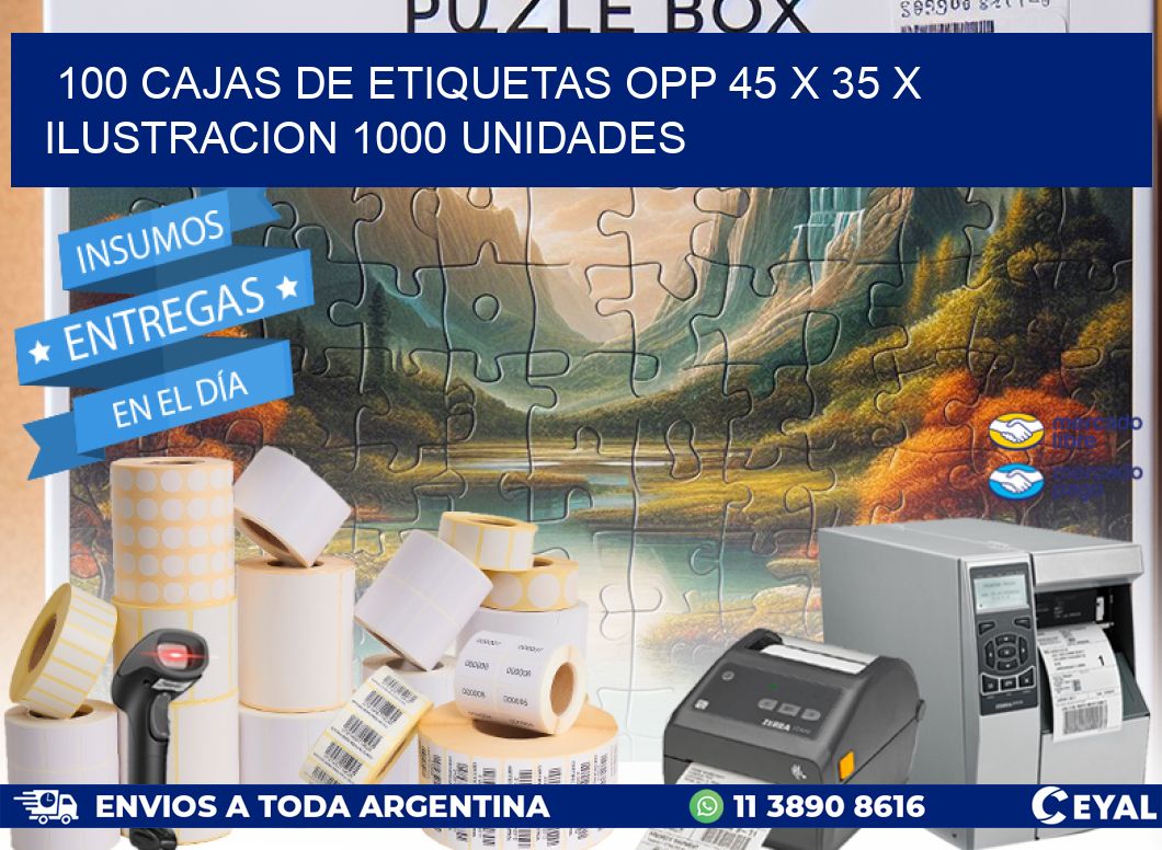 100 CAJAS DE ETIQUETAS OPP 45 x 35 X ILUSTRACION 1000 UNIDADES