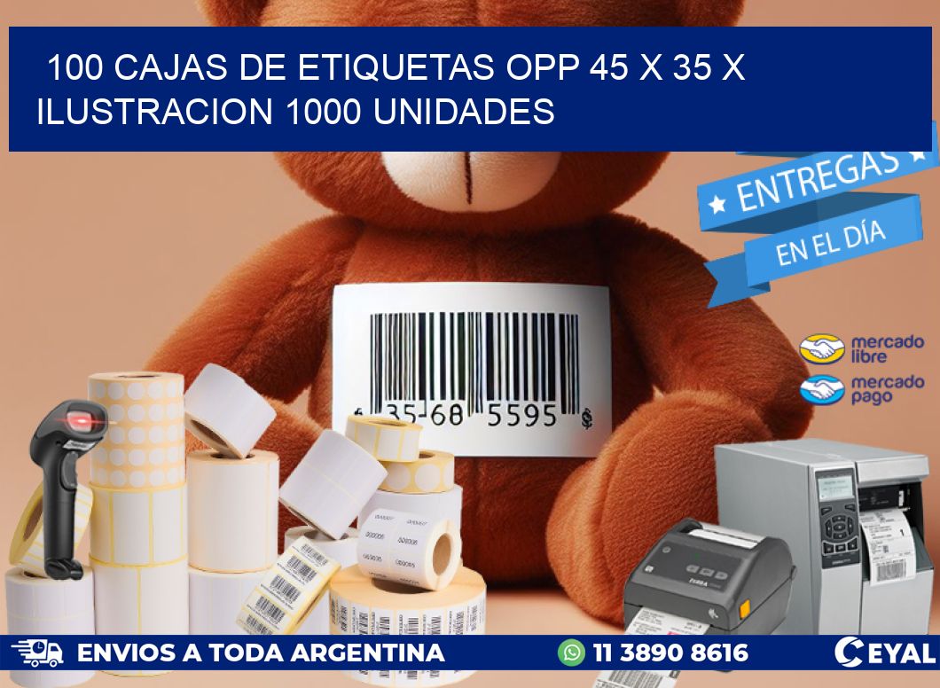 100 CAJAS DE ETIQUETAS OPP 45 x 35 X ILUSTRACION 1000 UNIDADES