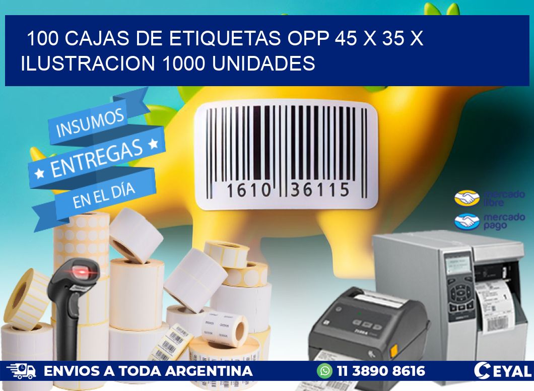 100 CAJAS DE ETIQUETAS OPP 45 x 35 X ILUSTRACION 1000 UNIDADES