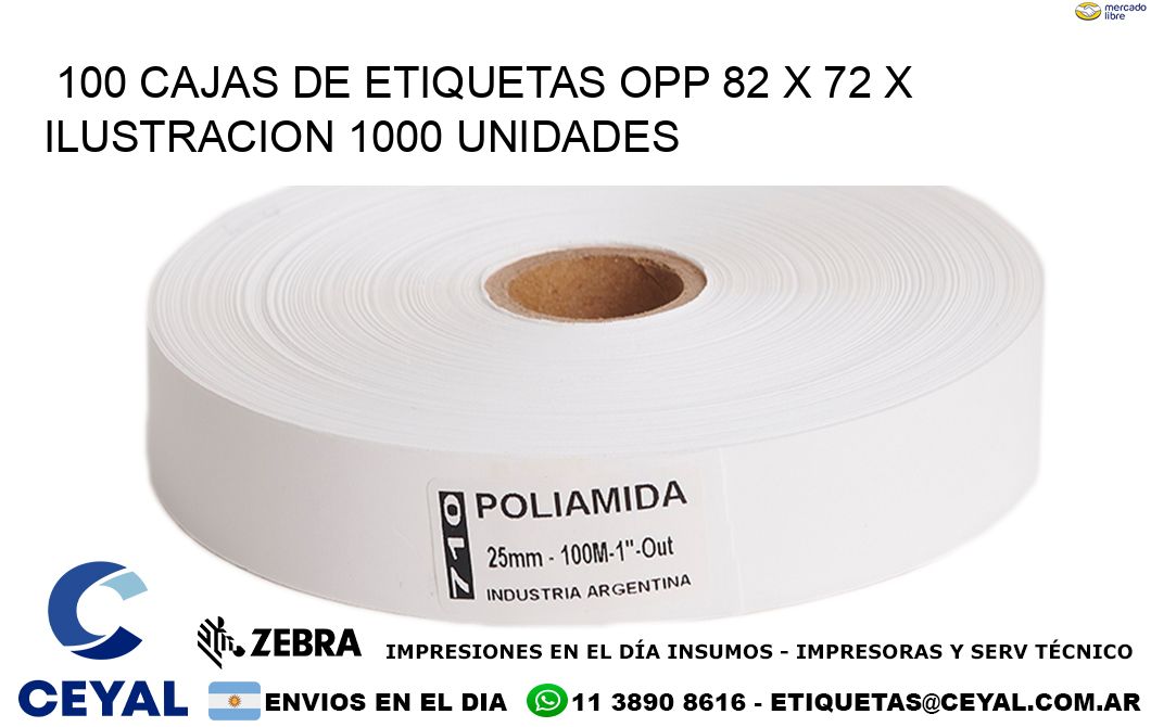 100 CAJAS DE ETIQUETAS OPP 82 x 72 X ILUSTRACION 1000 UNIDADES