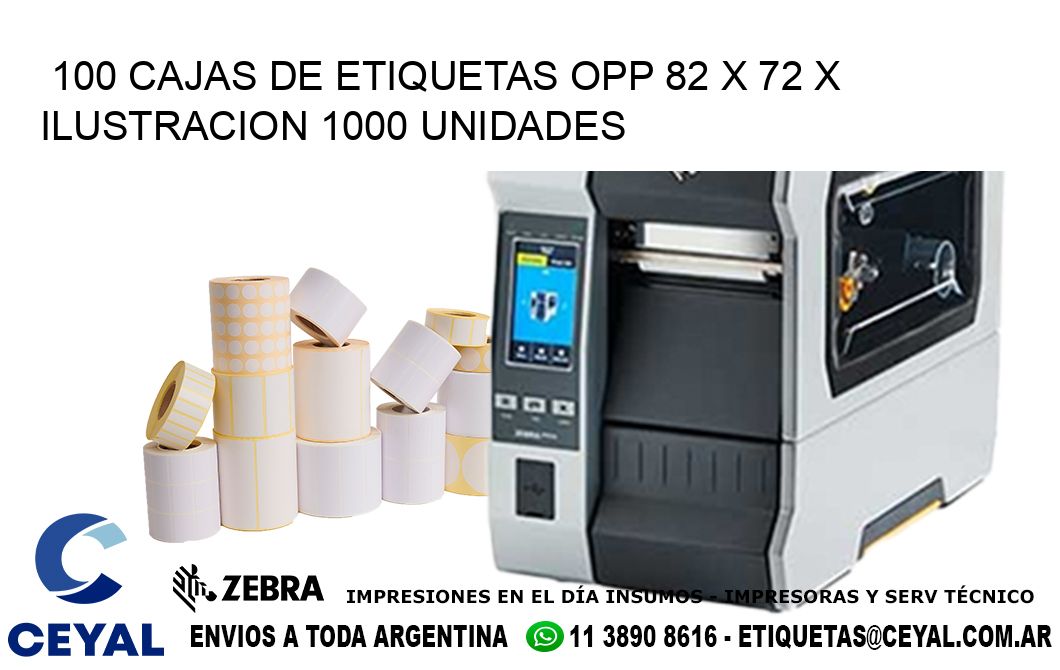 100 CAJAS DE ETIQUETAS OPP 82 x 72 X ILUSTRACION 1000 UNIDADES