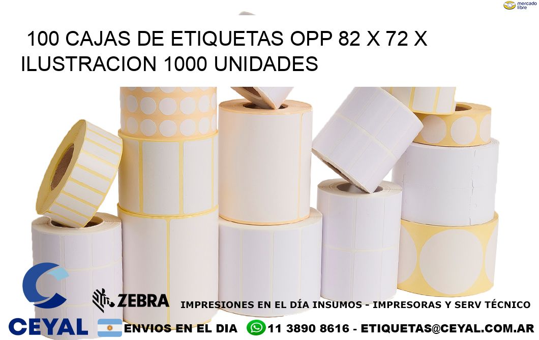 100 CAJAS DE ETIQUETAS OPP 82 x 72 X ILUSTRACION 1000 UNIDADES