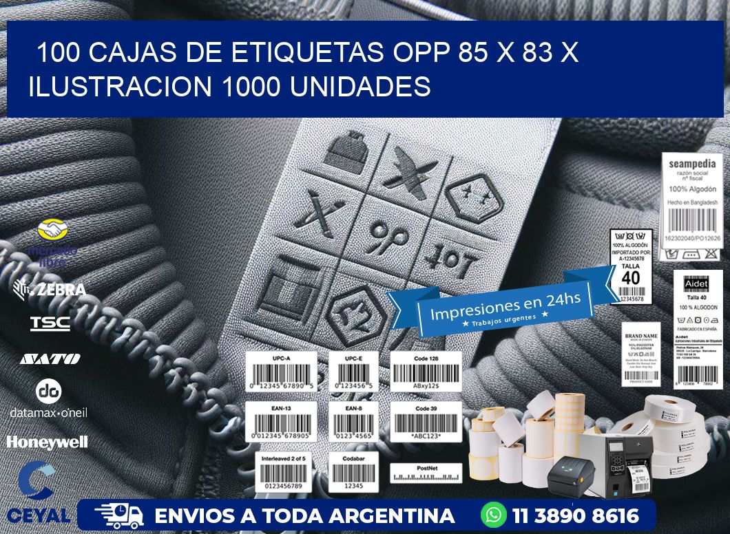 100 CAJAS DE ETIQUETAS OPP 85 x 83 X ILUSTRACION 1000 UNIDADES