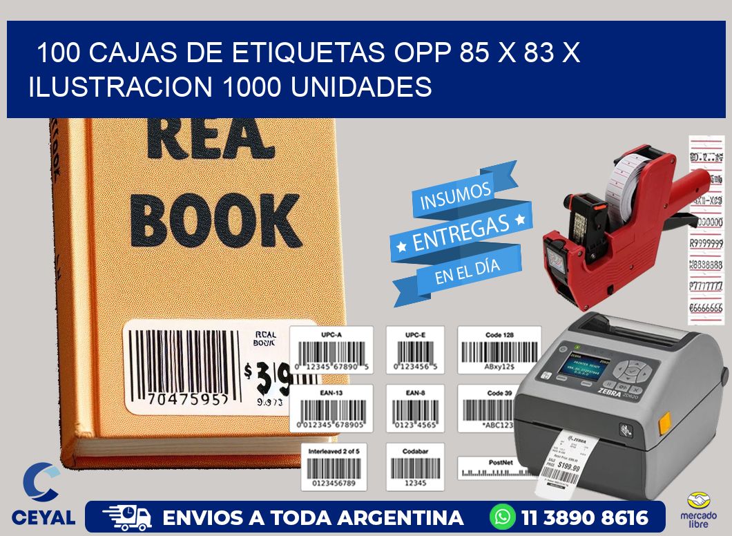 100 CAJAS DE ETIQUETAS OPP 85 x 83 X ILUSTRACION 1000 UNIDADES