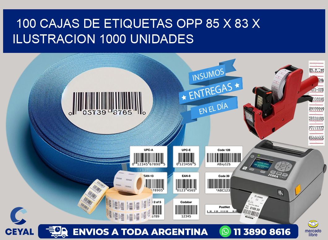 100 CAJAS DE ETIQUETAS OPP 85 x 83 X ILUSTRACION 1000 UNIDADES