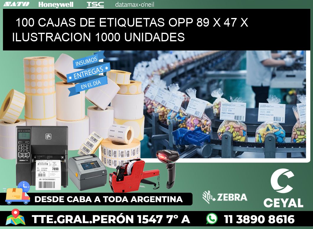 100 CAJAS DE ETIQUETAS OPP 89 x 47 X ILUSTRACION 1000 UNIDADES