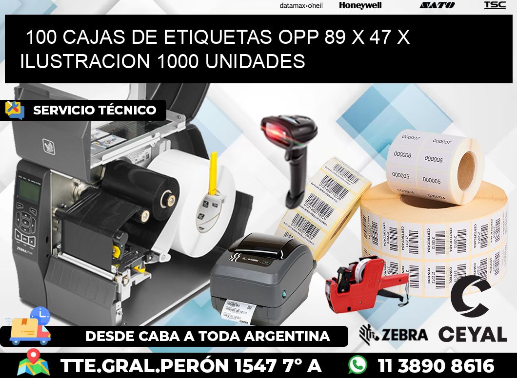 100 CAJAS DE ETIQUETAS OPP 89 x 47 X ILUSTRACION 1000 UNIDADES