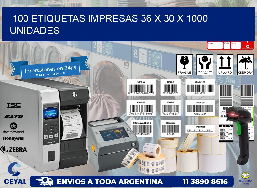 100 ETIQUETAS IMPRESAS 36 x 30 X 1000 UNIDADES