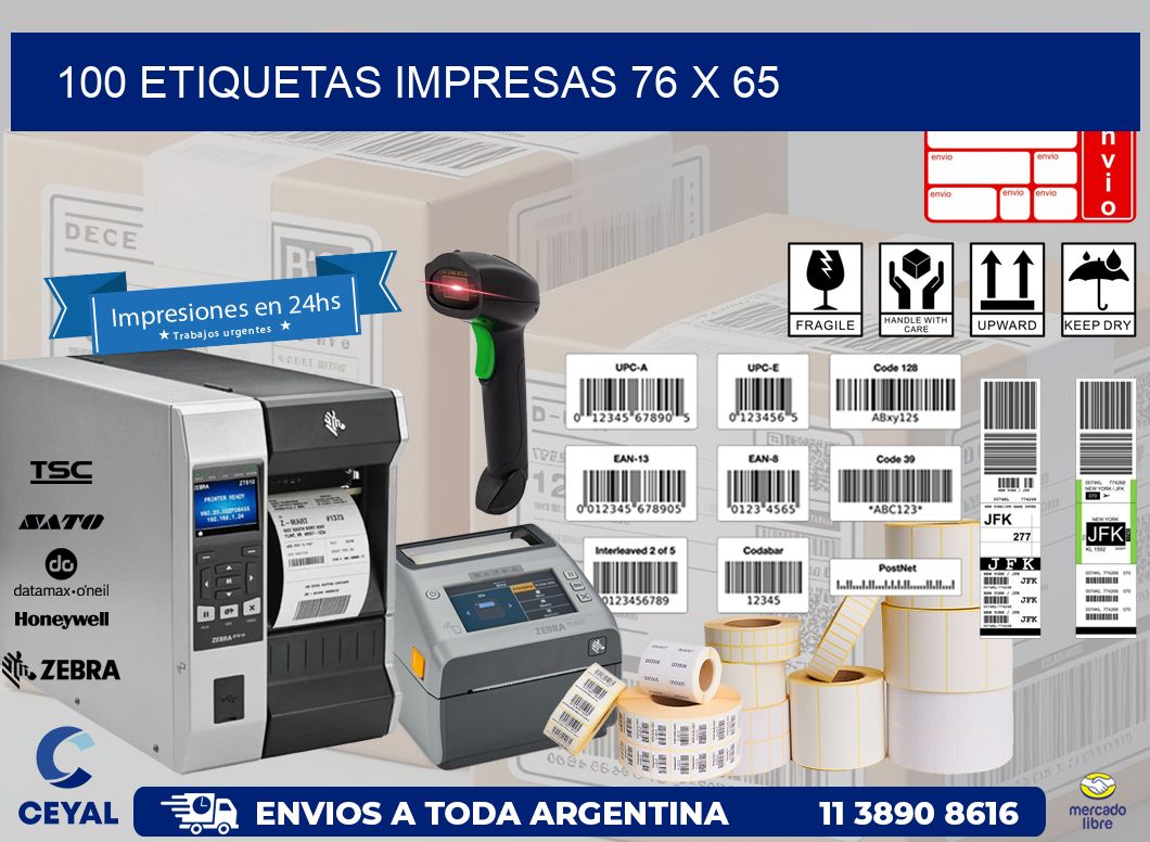 100 ETIQUETAS IMPRESAS 76 x 65