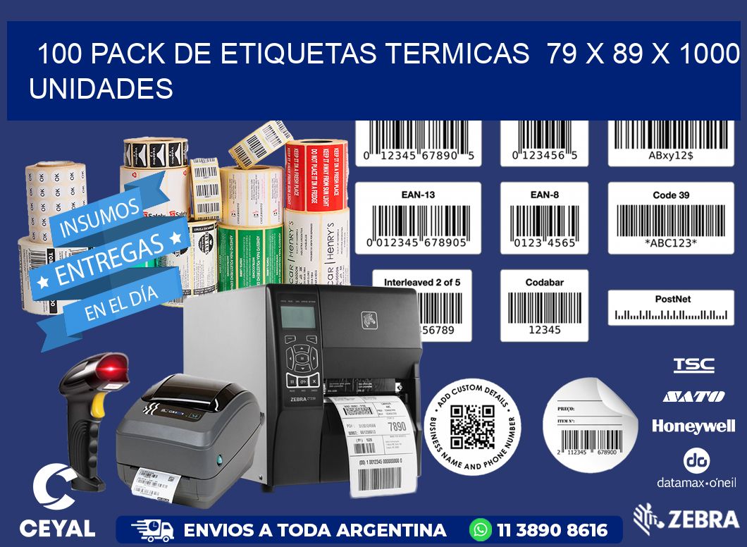 100 PACK DE ETIQUETAS TERMICAS  79 x 89 X 1000 UNIDADES