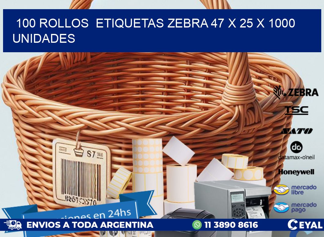 100 ROLLOS  ETIQUETAS ZEBRA 47 x 25 X 1000 UNIDADES