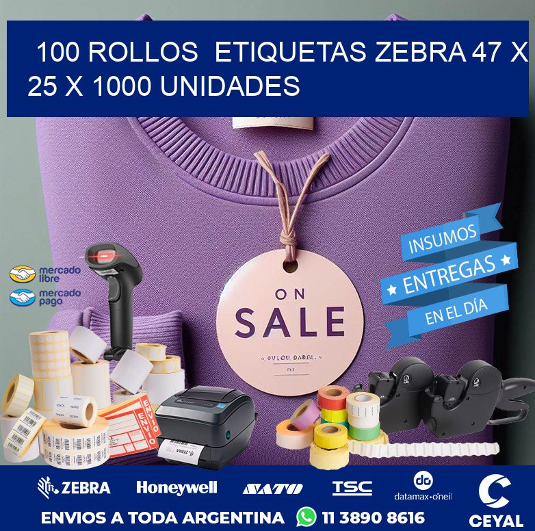 100 ROLLOS  ETIQUETAS ZEBRA 47 x 25 X 1000 UNIDADES