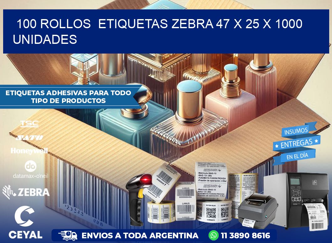 100 ROLLOS  ETIQUETAS ZEBRA 47 x 25 X 1000 UNIDADES