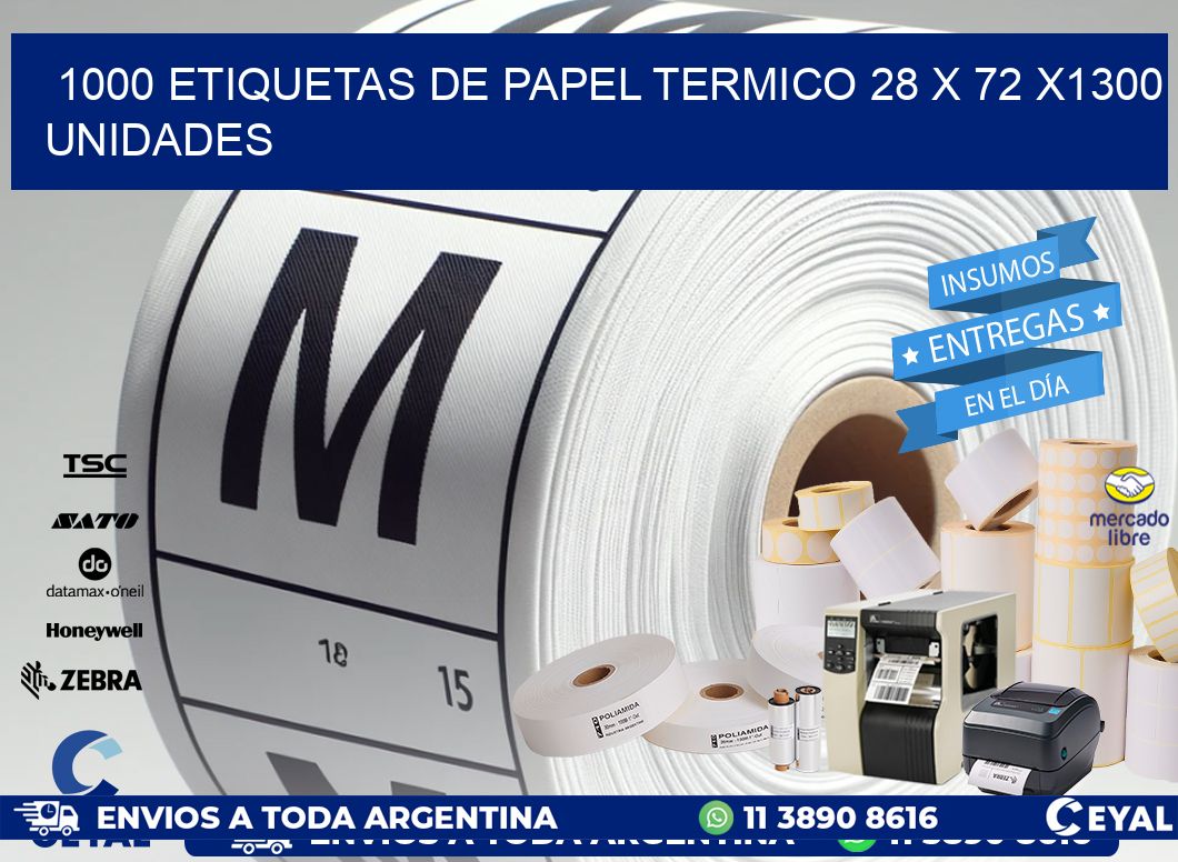 1000 ETIQUETAS DE PAPEL TERMICO 28 x 72 X1300 UNIDADES