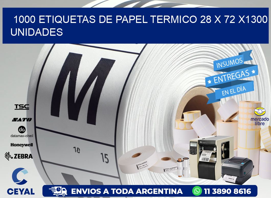 1000 ETIQUETAS DE PAPEL TERMICO 28 x 72 X1300 UNIDADES