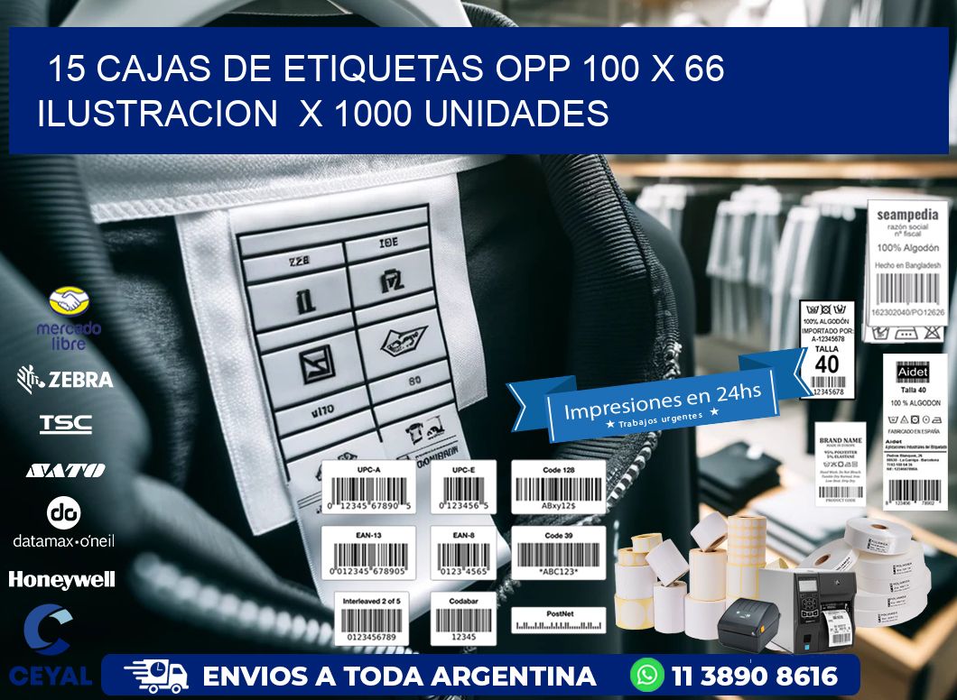 15 CAJAS DE ETIQUETAS OPP 100 x 66 ILUSTRACION  X 1000 UNIDADES