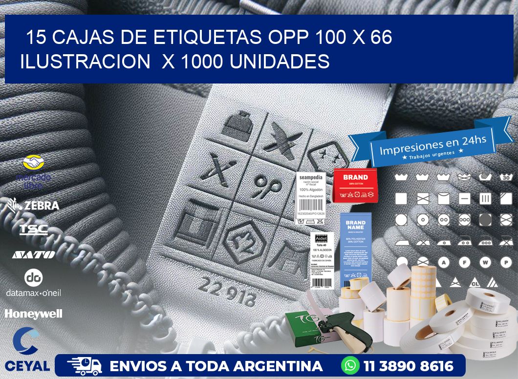 15 CAJAS DE ETIQUETAS OPP 100 x 66 ILUSTRACION  X 1000 UNIDADES