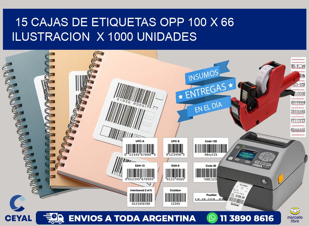 15 CAJAS DE ETIQUETAS OPP 100 x 66 ILUSTRACION  X 1000 UNIDADES