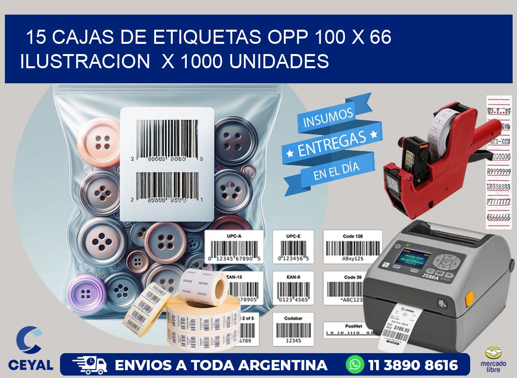 15 CAJAS DE ETIQUETAS OPP 100 x 66 ILUSTRACION  X 1000 UNIDADES