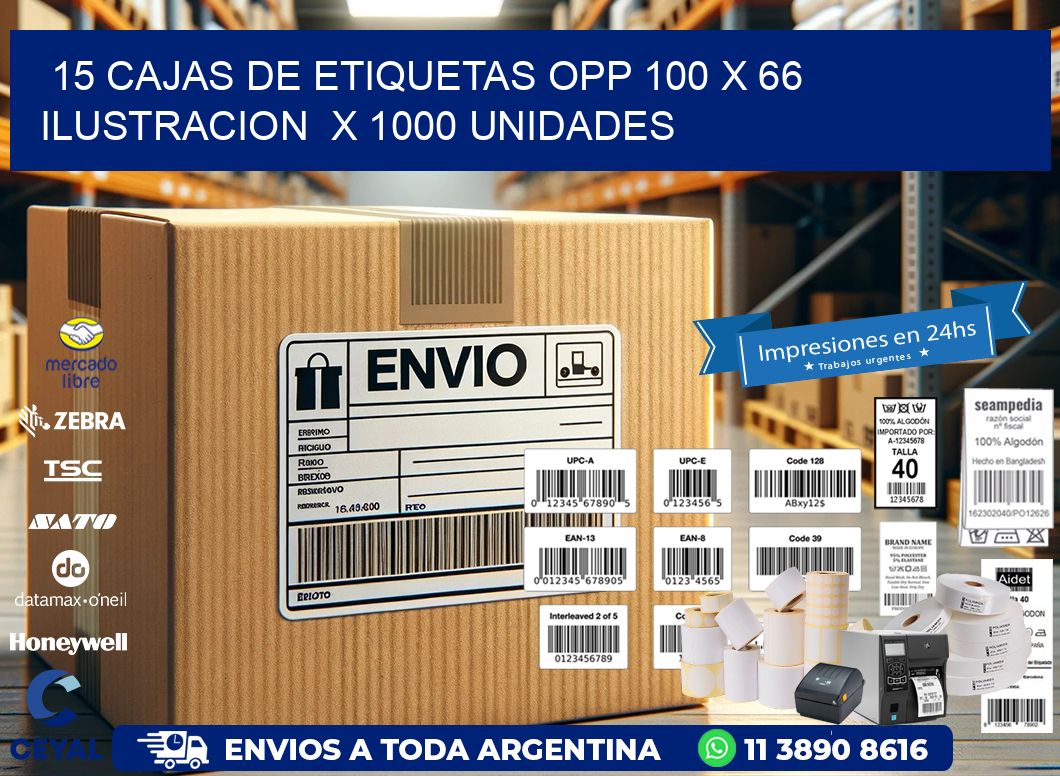 15 CAJAS DE ETIQUETAS OPP 100 x 66 ILUSTRACION  X 1000 UNIDADES