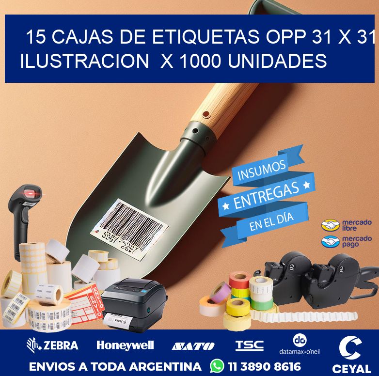 15 CAJAS DE ETIQUETAS OPP 31 x 31 ILUSTRACION  X 1000 UNIDADES