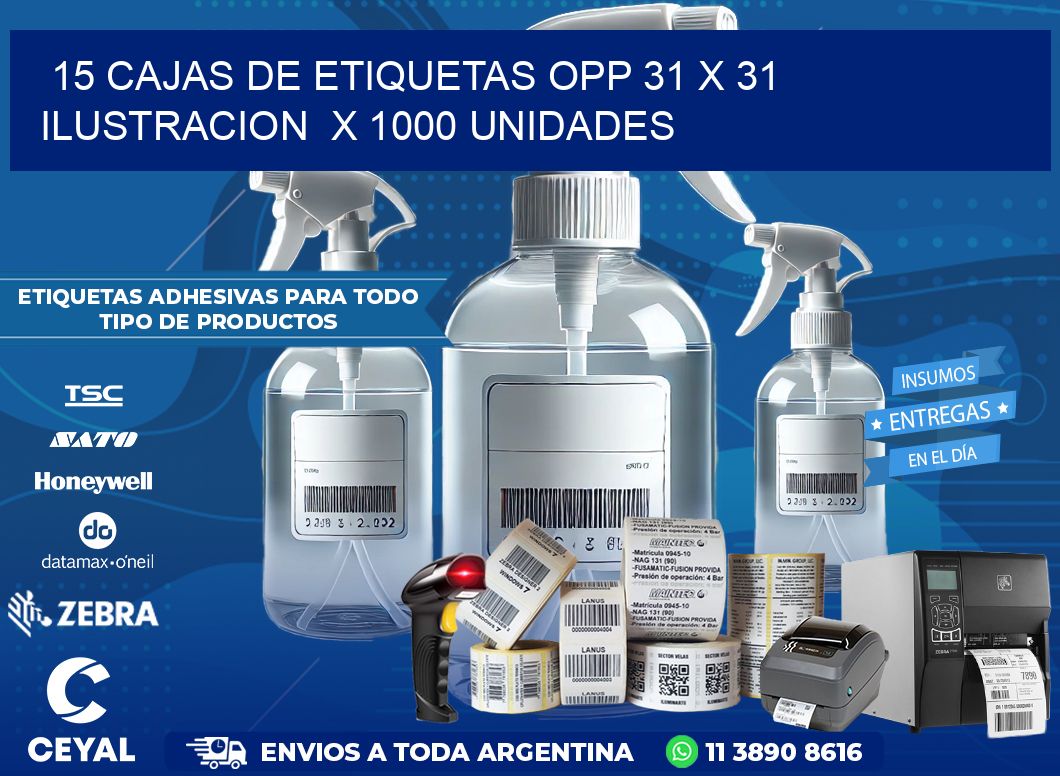 15 CAJAS DE ETIQUETAS OPP 31 x 31 ILUSTRACION  X 1000 UNIDADES