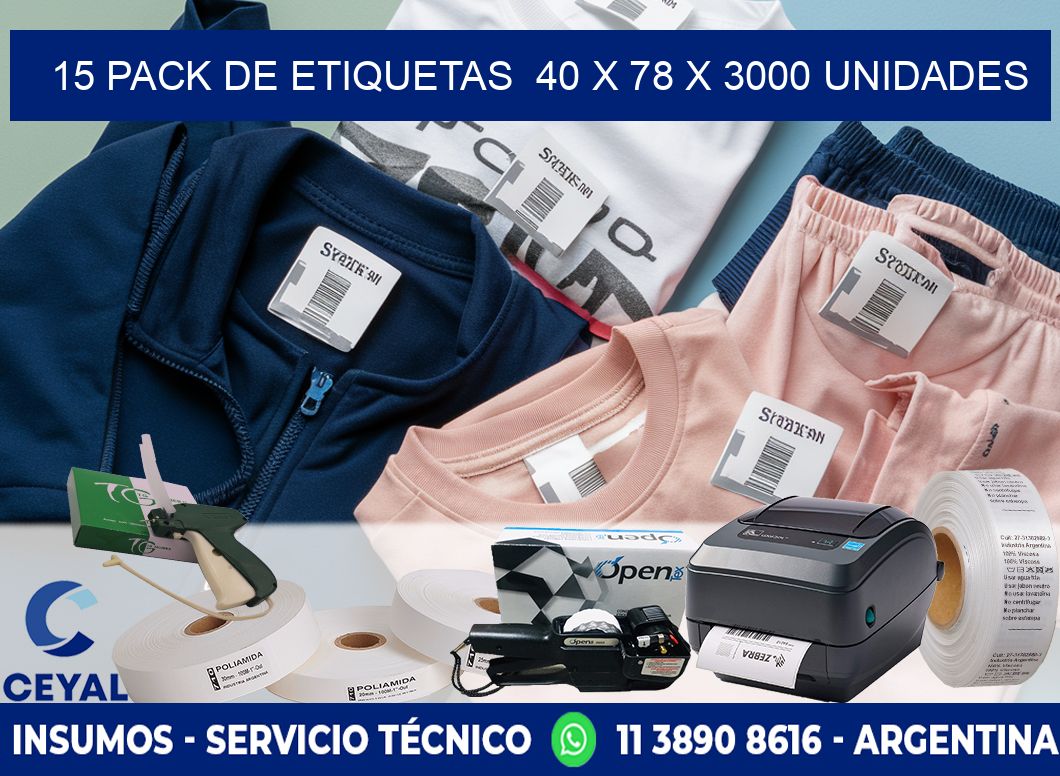 15 PACK DE ETIQUETAS  40 x 78 X 3000 UNIDADES