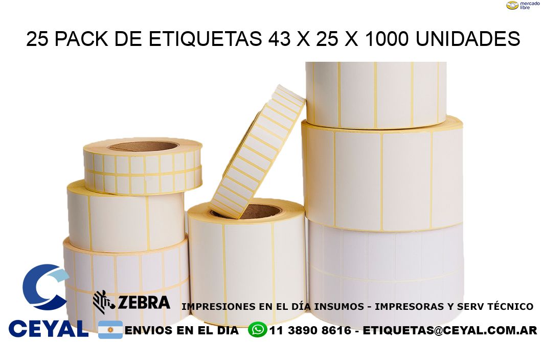 25 PACK DE ETIQUETAS 43 x 25 X 1000 UNIDADES