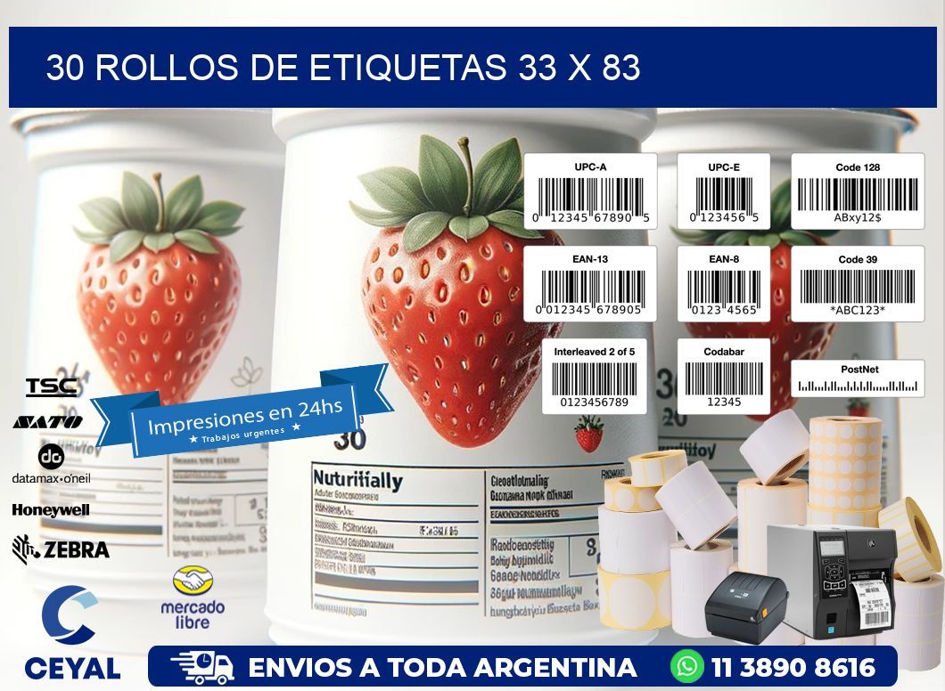 30 ROLLOS DE ETIQUETAS 33 x 83
