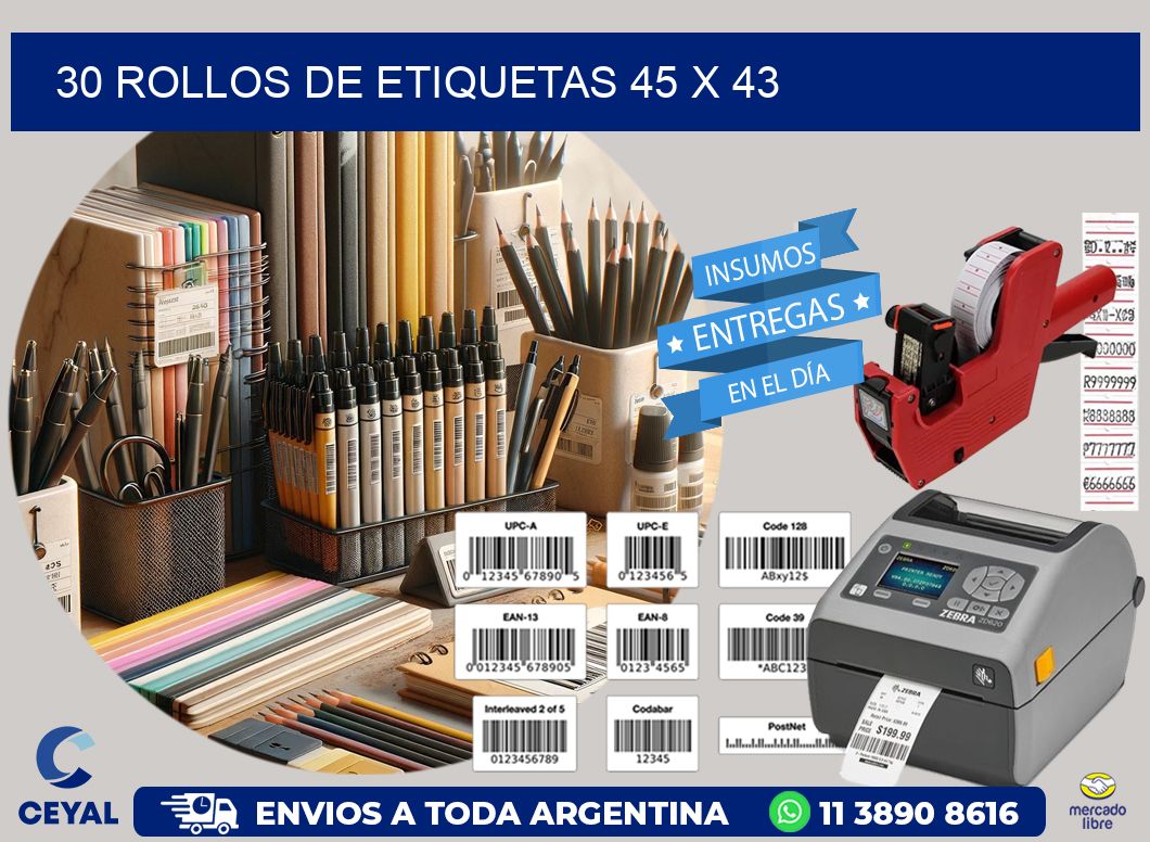 30 ROLLOS DE ETIQUETAS 45 x 43