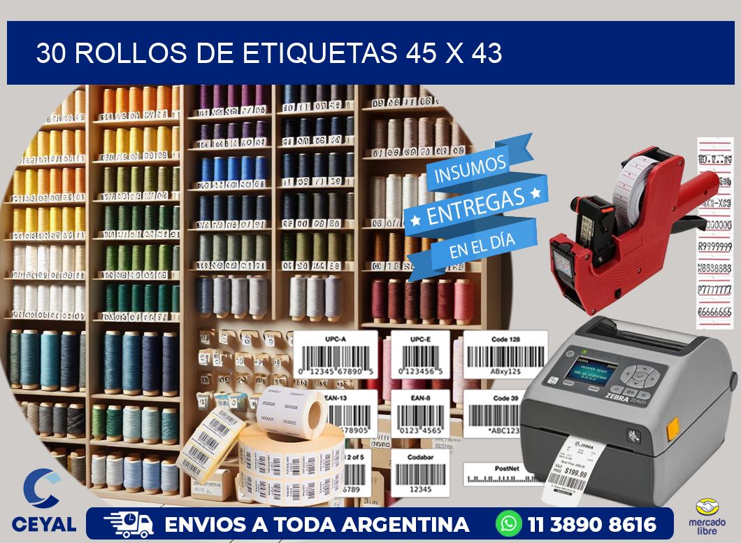 30 ROLLOS DE ETIQUETAS 45 x 43