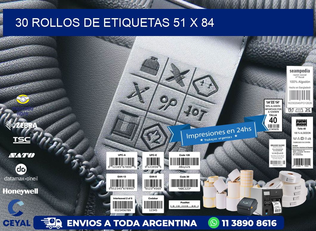 30 ROLLOS DE ETIQUETAS 51 x 84