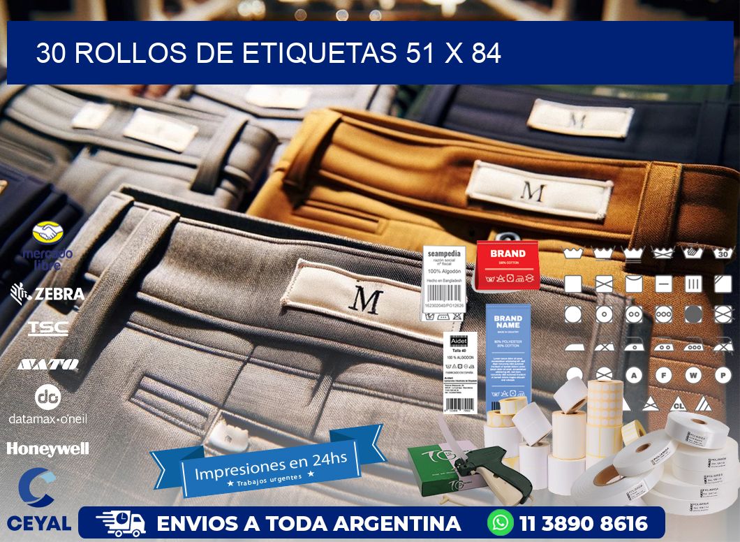 30 ROLLOS DE ETIQUETAS 51 x 84
