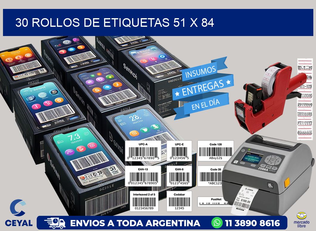 30 ROLLOS DE ETIQUETAS 51 x 84