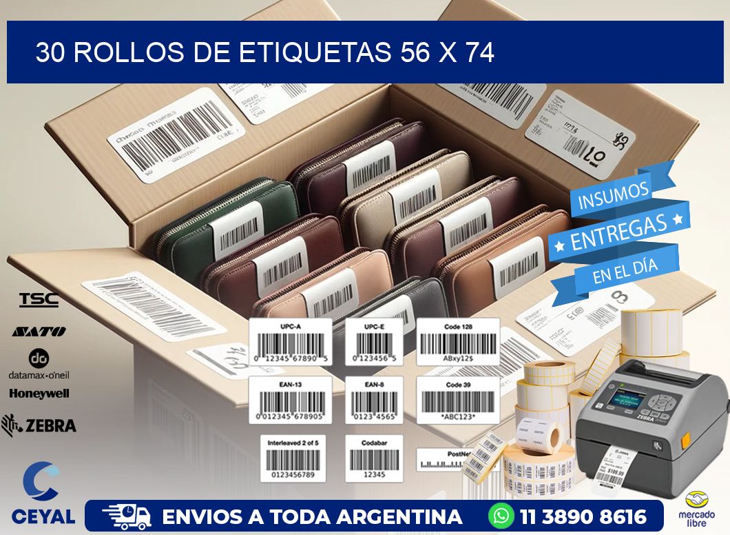 30 ROLLOS DE ETIQUETAS 56 x 74