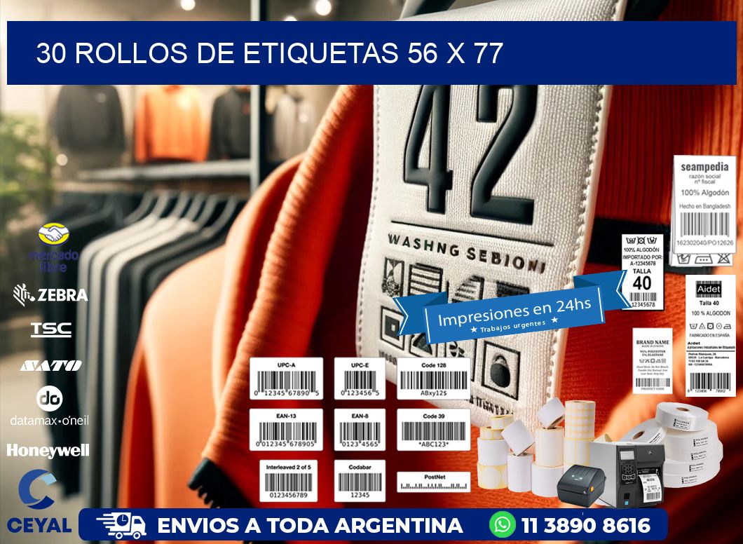 30 ROLLOS DE ETIQUETAS 56 x 77