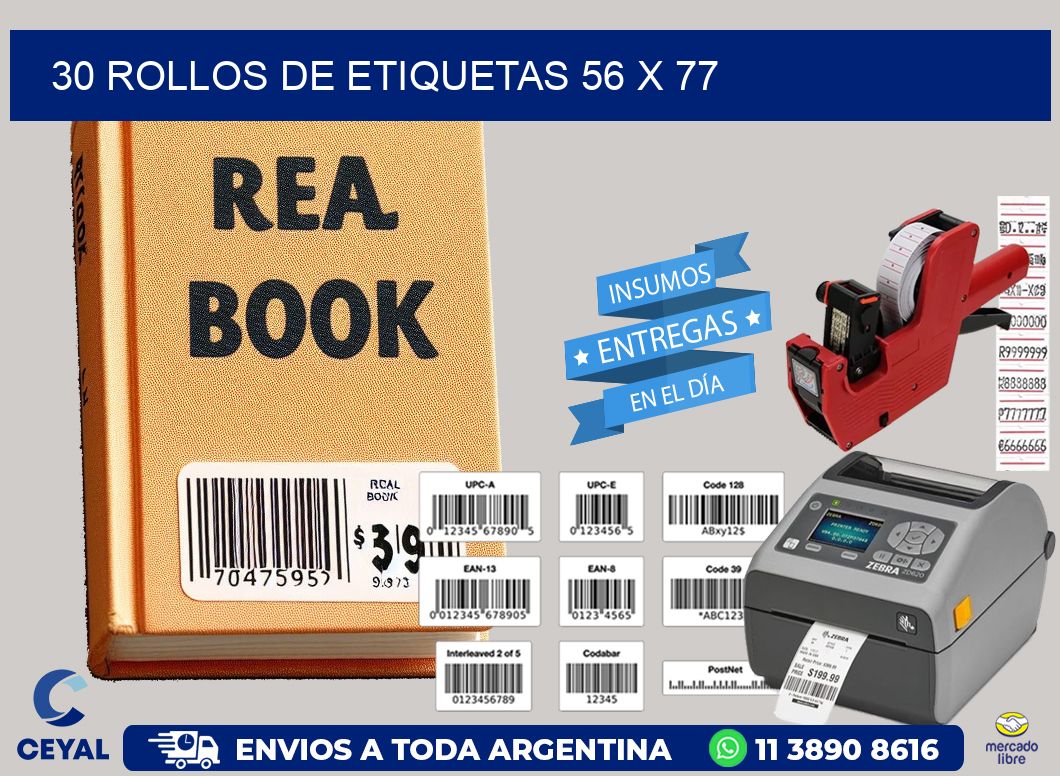 30 ROLLOS DE ETIQUETAS 56 x 77