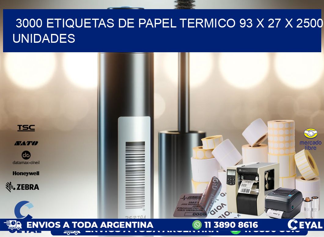 3000 ETIQUETAS DE PAPEL TERMICO 93 x 27 X 2500 UNIDADES